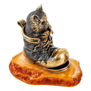 Фигурка из бронзы и янтаря "Котик в башмаке" №1876B