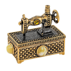 Фигурка из бронзы и янтаря "Сундук Швейная машина для иголок" №1879B
