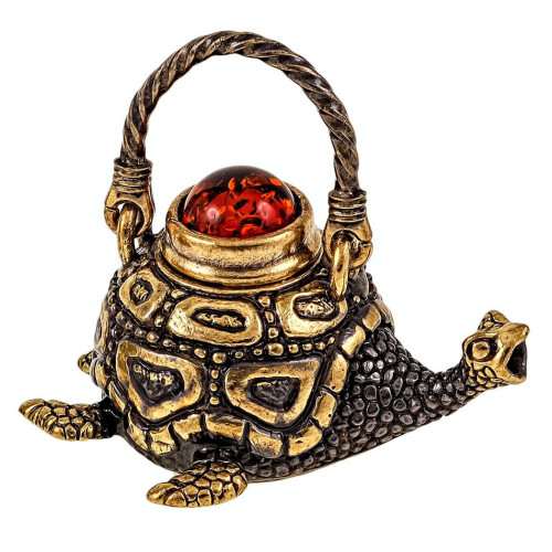 Фигурка из бронзы и янтаря "Чайник Черепаха" №1991K