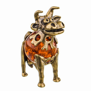 Фигурка из бронзы и янтаря "Бык" №206K