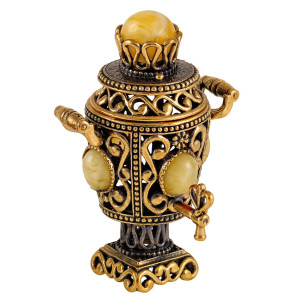 Фигурка из бронзы и янтаря "Самовар Ажурный Большой" №2279B