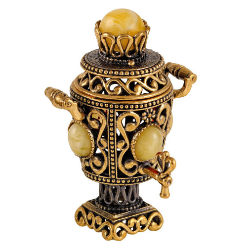 Фигурка из бронзы и янтаря "Самовар Ажурный Большой" №2279B