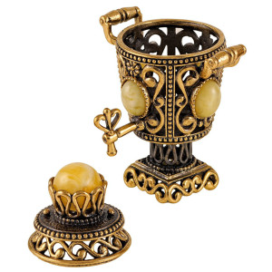 Фигурка из бронзы и янтаря "Самовар Ажурный Большой" №2279B