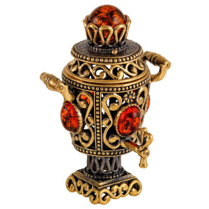 Фигурка из бронзы и янтаря "Самовар Ажурный Большой" №2279K