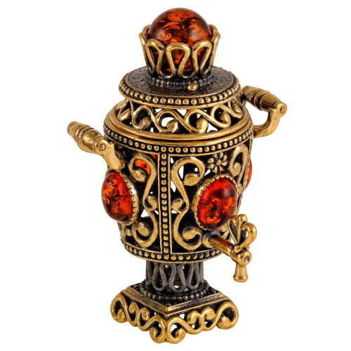 Фигурка из бронзы и янтаря "Самовар Ажурный Большой" №2279K