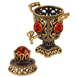 Фигурка из бронзы и янтаря "Самовар Ажурный Большой" №2279K