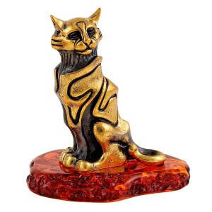 Фигурка из бронзы и янтаря "Кошка Готика" №2308K