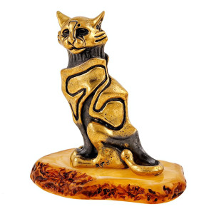 Фигурка из бронзы и янтаря "Кошка Готика" №2308B