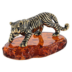 Фигурка из бронзы и янтаря "Тигр идущий" №434K