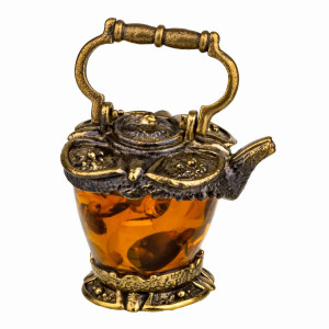 Фигурка из бронзы и янтаря "Чайник Ажурный" №864K