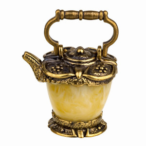 Фигурка из бронзы и янтаря "Чайник Ажурный" №864B