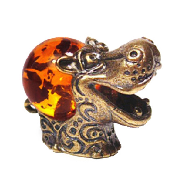 Фигурка из бронзы и янтаря "Бегемот" №1290 Фигурка из бронзы и янтаря "Бегемот" №1290