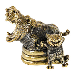 Фигурка из бронзы "Бегемот и Кот Держись" №2836-1
