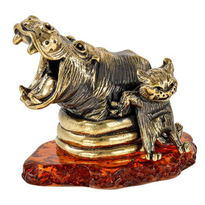 Фигурка из бронзы и янтаря "Бегемот и Кот Держись" №2836K