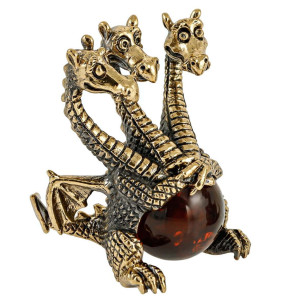 Фигурка из бронзы и янтаря "Дракон Горыныч" №1362K