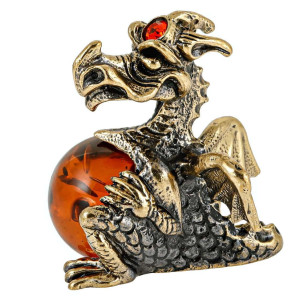 Фигурка из бронзы и янтаря "Дракон с шариком" №149-3K