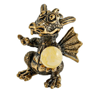 Фигурка из бронзы и янтаря "Дракон с подарком" №149-5B