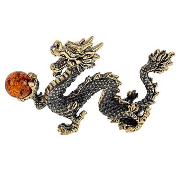 Фигурка из бронзы и янтаря "Дракон с шаром" без подставки №2554-1K Фигурка из бронзы и янтаря "Дракон с шаром" без подставки №2554-1K
