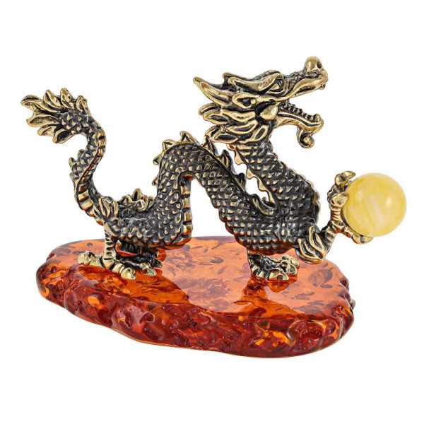 Фигурка из бронзы и янтаря "Дракон с шаром" №2554K Фигурка из бронзы и янтаря "Дракон с шаром" №2554K