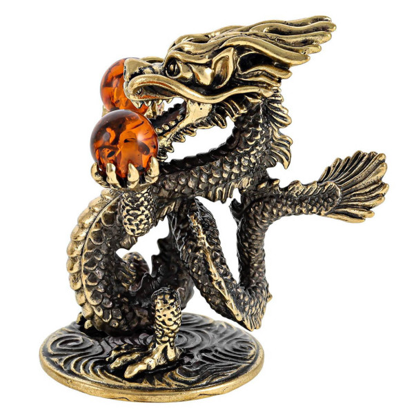 Фигурка из бронзы и янтаря "Дракон Китай Золотой" №2596-1K Фигурка из бронзы и янтаря "Дракон Китай Золотой" №2596-1K