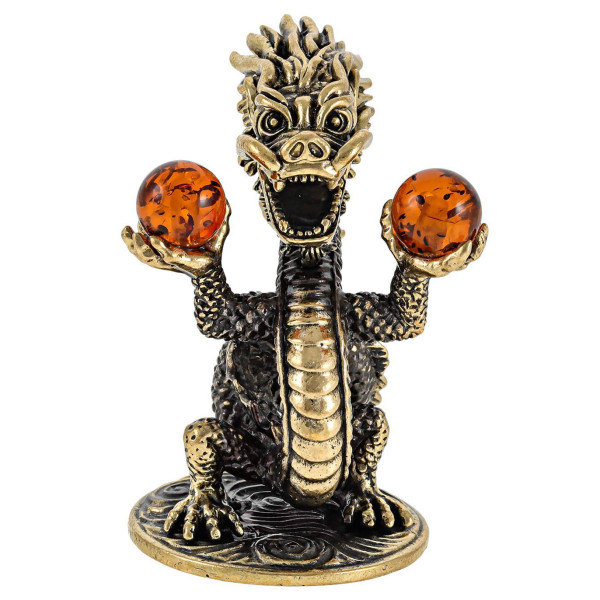 Фигурка из бронзы и янтаря "Дракон Китай Золотой" №2596-1K