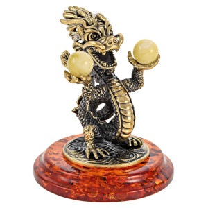 Фигурка из бронзы и янтаря "Дракон Китай Золотой" №2596K