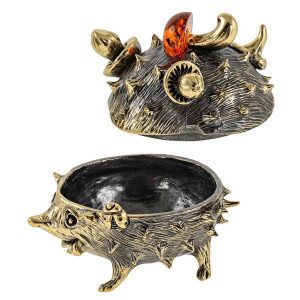 Фигурка-шкатулка из бронзы и янтаря "Ежик счастье" №2807K