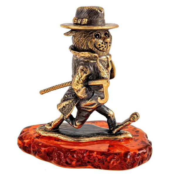 Фигурка из бронзы и янтаря "Кот Джентельмен" №2374K Фигурка из бронзы и янтаря "Кот Джентельмен" №2374K