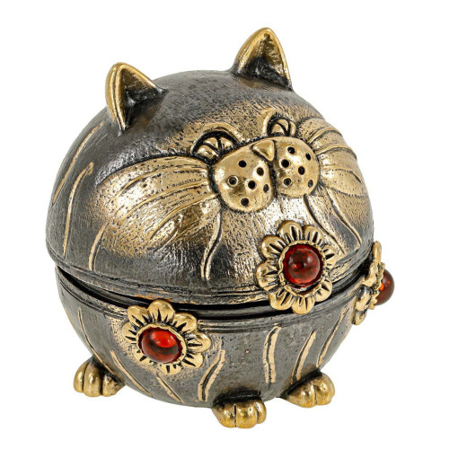 Фигурка-шкатулка из бронзы и янтаря "Кот Шарик" №3003K