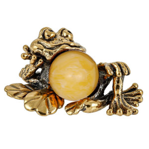 Фигурка из бронзы и янтаря "Лягушка в кувшинках" №103B