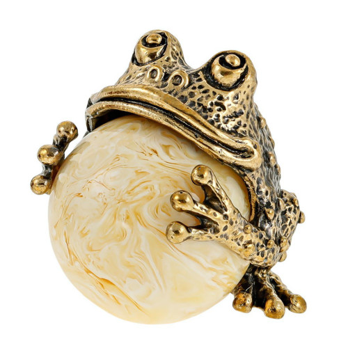 Фигурка из бронзы и янтаря "Лягушка Жаба Удача" №2902B