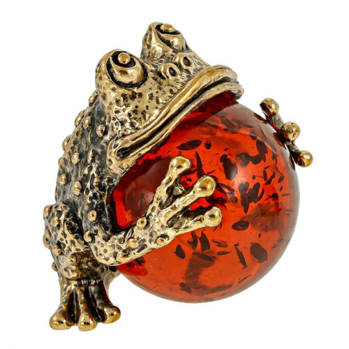 Фигурка из бронзы и янтаря "Лягушка Жаба Удача" №2902K