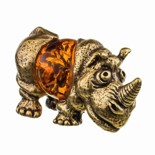 Фигурка из бронзы и янтаря "Носорог" №193K