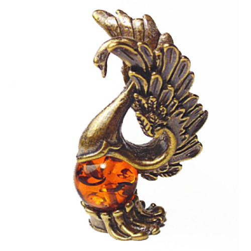 Фигурка из бронзы и янтаря "Лебедь" №1034