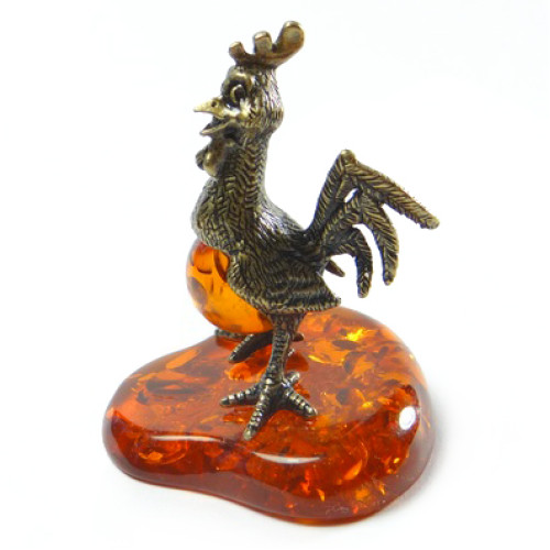 Фигурка из бронзы и янтаря "Петух" №1128