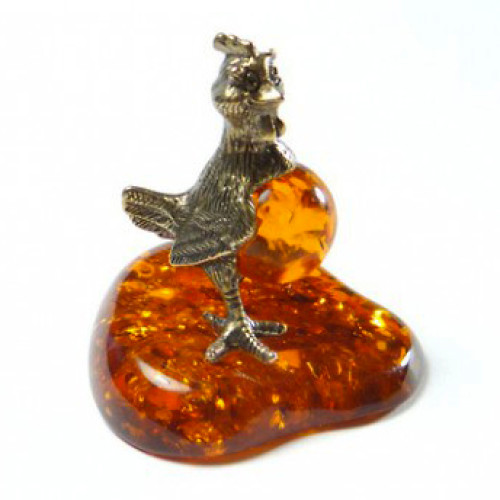 Фигурка из бронзы и янтаря "Петушок" №1129