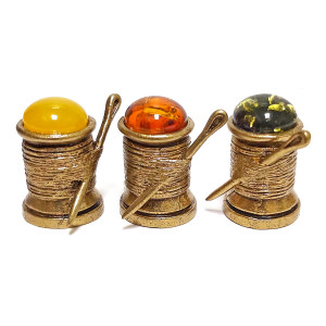 Фигурка из бронзы и янтаря «Катушка с нитками» №JN22-190432