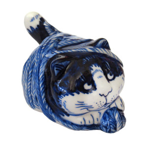 Фигурка Гжель "Кот с клубком" №CHM013