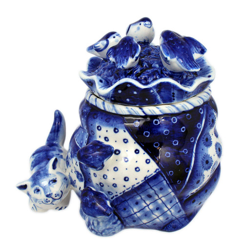 Фигурка-шкатулка Гжель "Мешок с птицами" №CHSH012