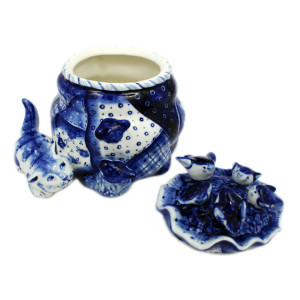 Фигурка-шкатулка Гжель "Мешок с птицами" №CHSH012