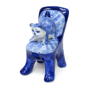 Фигурка Гжель "Кот на стуле" №T133