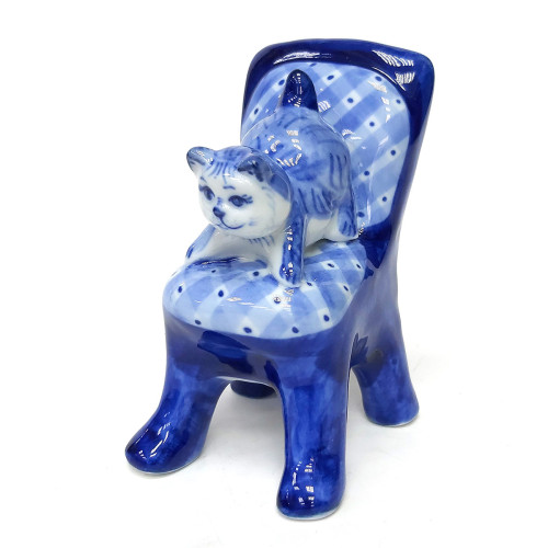 Фигурка Гжель "Кот на стуле" №T133