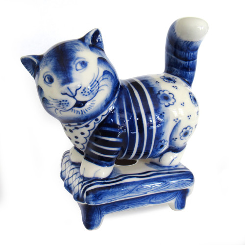 Фигурка Гжель "Кот на табуретке" №CHS080