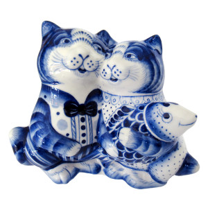 Фигурка Гжель "Коты парочка" №CHS083