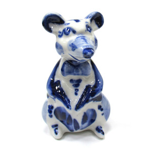 Фигурка гжель "Мышь с бабочкой" №2792