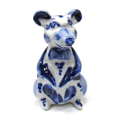 Фигурка гжель "Мышь с бабочкой" №2792