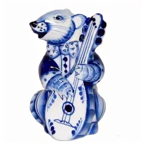 Фигурка Гжель "Крыса с контрабасом" №CHS084