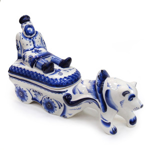 Фигурка-шкатулка Гжель "Медведь в упряжке" №NP01