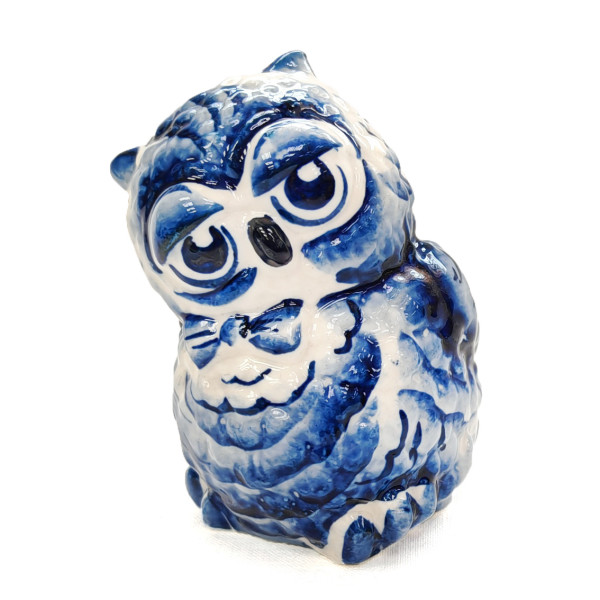 Фигурка Гжель "Сова с бантом" №12353-3 Фигурка Гжель "Сова с бантом" №12353-3