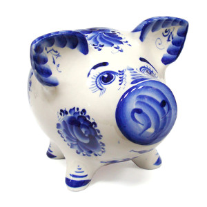 Фигурка-копилка гжель "Свинья" №2782
